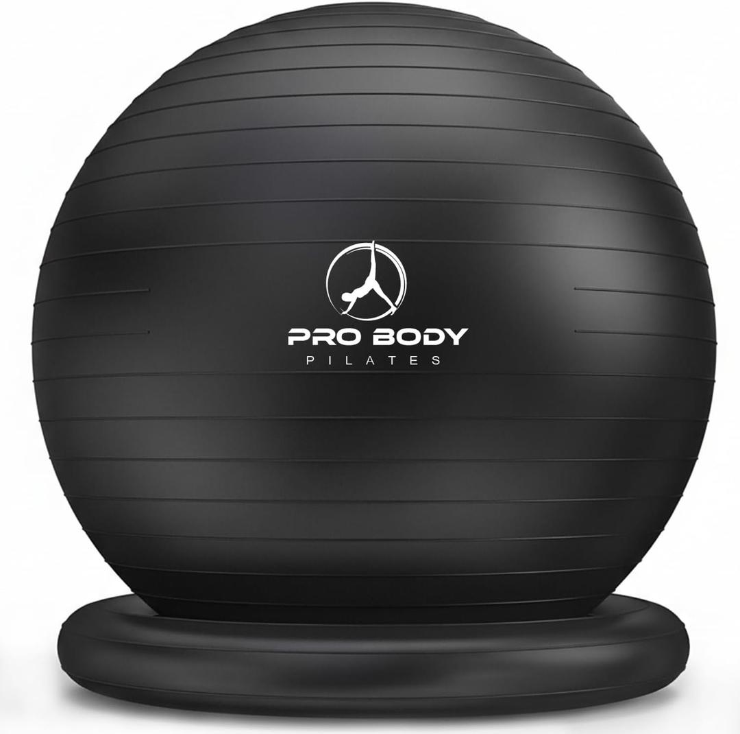 ProBody Pilates Yoga Ball Chair, Exercise Ball Chair with Base or Stand for Home Office Desk Sitting or Workout, Balance Ball & Stability Ball Seat for Back, abs (23-26 inches/58-65 cm, Black)