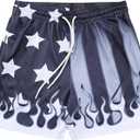 Mens Drawstring Shorts Graphic Print Casual Workout Athletic Basketball Running Shorts(Black Gray, Large)