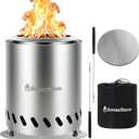 9.7 x 7.1 Inch Tabletop Fire Pit by AmazStove, Low Smoke Camping Stove for Outdoor Safe Burning Firepits, Fueled Pellets or Wood, Travel Bag Included (Silver, 9.7 x 7.1 INCH)