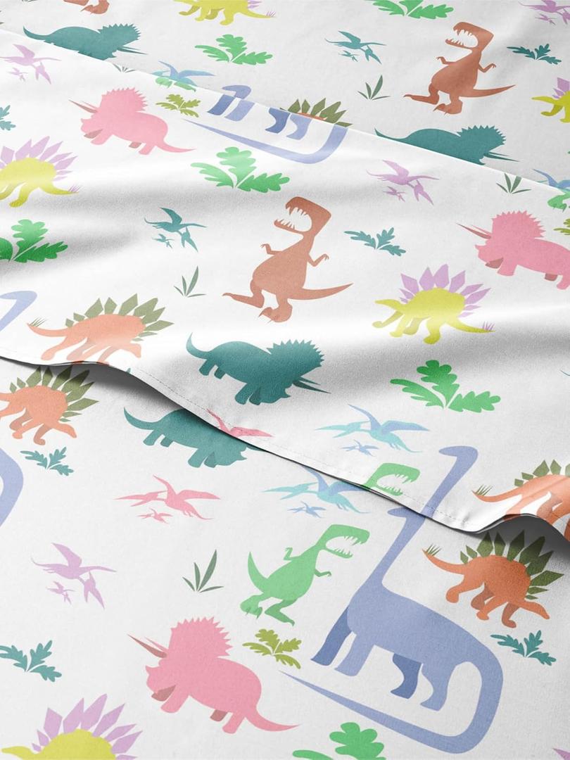 Kids Full Size Boys Dinosaur Bed Sheets - 4 Piece Dinosaur Sheet Set - Dino Print Bedding - Soft, Cute & Cozy - Breathable & Machine Washable - Colorful Dino Bed Set for Boys, Girls, Teens & Toddlers