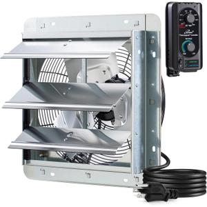 iLIVING 12" Wall Mounted Shutter Exhaust Fan, Automatic Shutter, with Thermostat and Variable Speed controller, 0.6A, 960 CFM, 1400 SQF Coverage Area Silver (ILG8SF12V-ST)