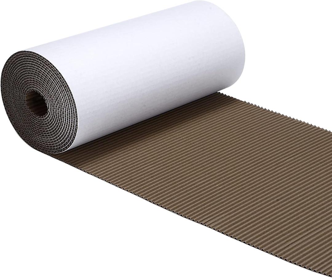 Geyoga 12 x 394 Inch White Single Face Corrugated Cardboard Roll B Flute Shipping Corrugated Paper Roll Wrap for Packing, Storage, DIY Craft, Back to School Essentials
