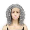 Onemliy Gray Lace Front Wigs Glueless Curly Synthetic Heat Resistant Fiber Hair Wig Silver for Women Daily Use