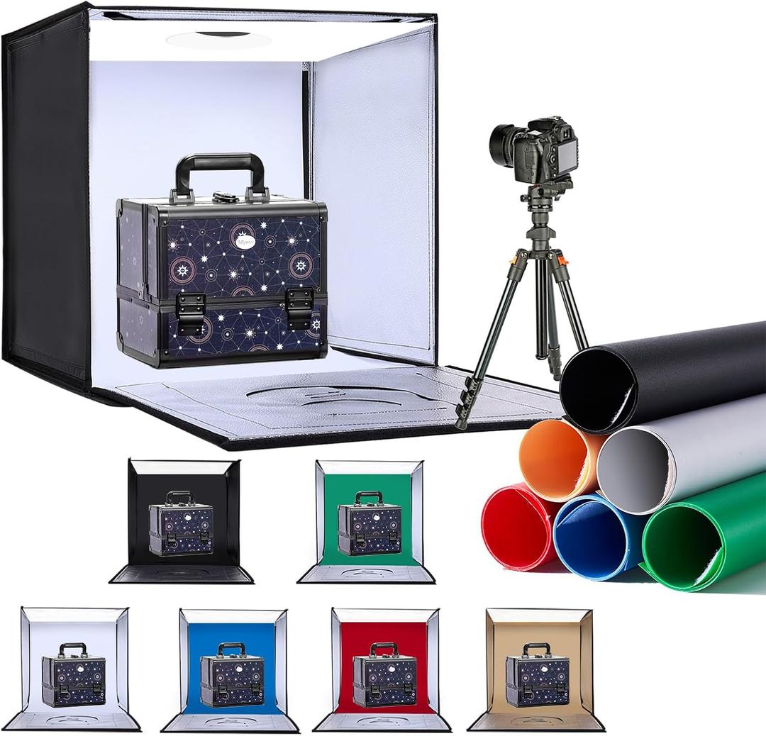Light Box Photography 24"x24" with 120LED Lights and 6 Color Backdrops Photo Box with Lights, Foldable Light Box with Adjustable Brightness, 6000-6500K Dimmable Portable Picture Box Shooting