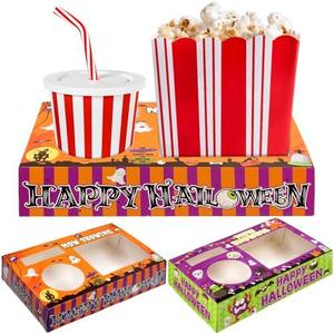 WorldBazaar 15 Pcs Halloween Party Supplies Movie Night Paper Snack Trays Disposable Popcorn Candy Holder Snack Boxes Food Trays for Party