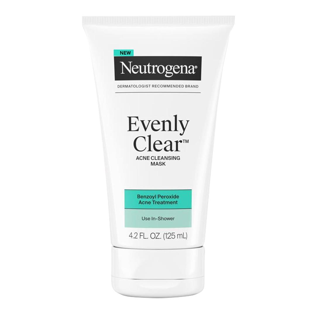 Neutrogena Evenly Clear Acne Cleansing Face Mask with 3.5% Benzoyl Peroxide Treats Breakouts & Bentonite Clay, Purifying Clay Mask Absorbs Oil to Visibly Improve the look of Skin, 4.2 fl. oz