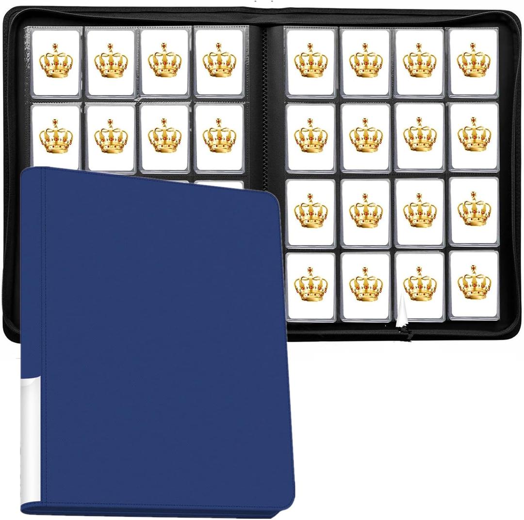 16 Pocket Toploader Binder, Holds 640 Cards, Ringless Design Side-Load Toploaders Holder for 3"x4" Top Loader Trading/Sports Cards Top Loaders (Blue)