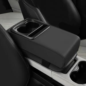 Car Center Console Armrest Pillow, 13.9"7.95" Leather Car Armrest Cover Cushion with Cup Holder & Phone Holder, Universal Memory Foam Middle Console Arm Rest Protector Cover (Black)