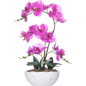 GreenHouzz 19" H Phalaenopsis Faux Orchid Plant Silk Orchid Centerpiece Artificial Floral Arrangement in Ceramic Pot (Fuchsia)