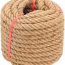 Jute Rope (1 in X 100 ft), 25mm Thick Twisted Manila Ropes,Tug of War Rope,Thick Ropes Natural Heavy Duty Hemp Rope for Swing Bed, Crafts, Railing, Tug of War, Home Decorating (25mm, 100FT)