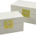 Galt International Large & Small Decorative Storage Box w/Hinged Lid - Classic Design Wood Decor Boxes with Geometric Opening Clasp - Home & Office Storage - Set of 2 (White + Gold)