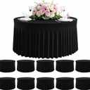 10 Pack Black 120 Inch Stretchy Fitted Spandex Tablecloths for 60 Inch Round Tables, Wrinkle Free Washable Polyester Table Covers with Skirt for Wedding Birthday Banquet Events, 120 Spandex Tablecloths -10pcs
