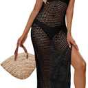 Bsubseach Mesh Bathing Suit Cover Up for Women Swimsuit Coverup Side Split Beach Vacation Outfits Black Medium, Black 