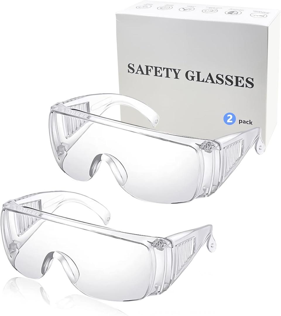 JING LEI 2 pack of Safety Glasses Anti Fog Goggles Vented Sides Shields Transparent PC Frame Spectacles for Lab Medical and Daily Use (2pack Clear Lens)