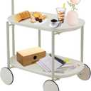 2 Tier Rolling Utility Trolley Cart, Service Carts with Handle and Wheels, Multifunctional Storage Organizer Snack Shelf for Living Room, Bedroom and Office, White, 24.8x16.5x25.4in