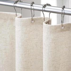 Beige Linen Shower Curtain Cream, Fabric Boho Farmhouse Shower Curtains for Bathroom Cotton Natural Cloth Liner Set 72" W x 72" L