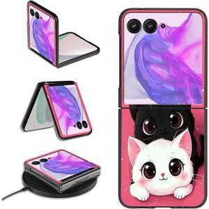 for Motorola Moto Razr 2025/2024 Phone Case for Women Men Slim Hard PC Thin Lightweight Wireless Charging Shookproof Protection Flip Cover for for Moto Razr 60/50,Hello Cat