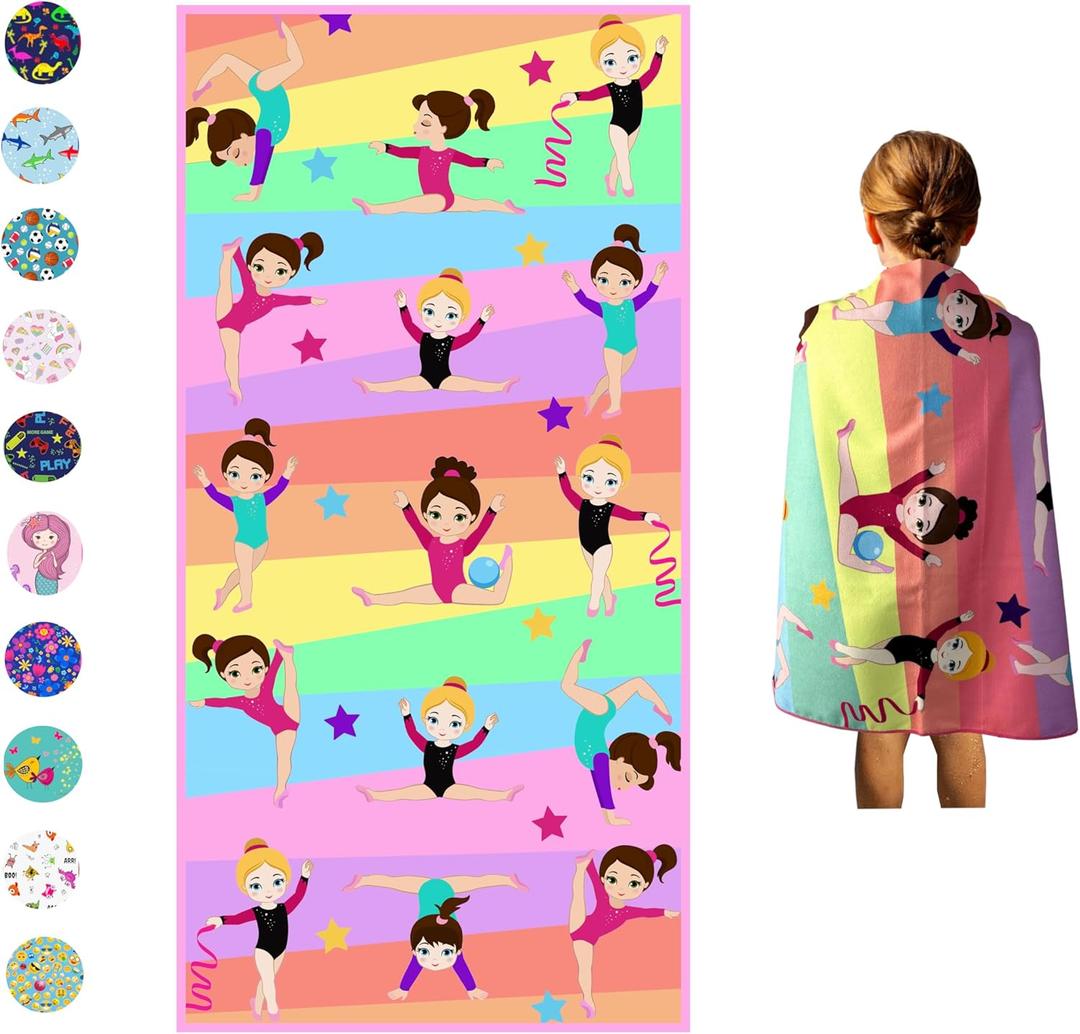 Microfiber Beach Towel for Kids - Thin and Large (30"x60")- Gymnastics -Absorbent, quick dry, sand free, lightweight, blanket- toddler, girls, boys - For Sports, Pool, Picnic, Camping, Travel, Swim