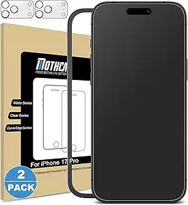 Mothca 2 Pack Matte Glass Screen Protector for iPhone 17 Pro [6.3 inch] + 2 Pack Camera Lens Protector, AntiGlare & AntiFingerprint Tempered Glass (Not Privacy Film) Bubble Free, Smooth as Silk