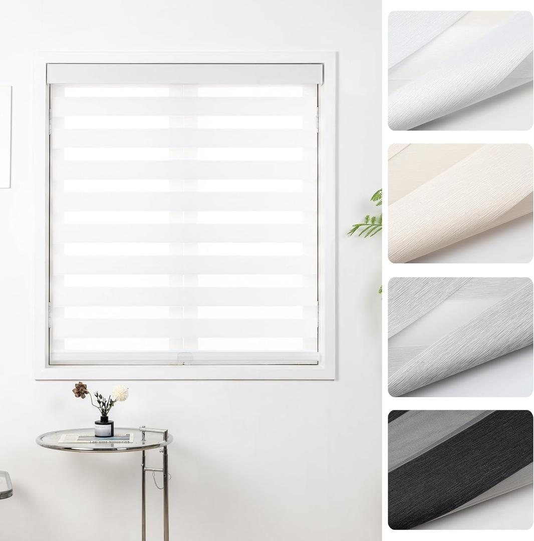 Cordless Zebra Blinds for Windows, 52" W x 72" H, White | Light Filtering Roller Window Shades, Dual Layers Zebra Shades, Cordless Safety Design, Free-Stop Pull Down, Modern Style