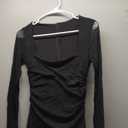 BORIFLORS Women's Ruched Bodycon Long Sleeve Maxi Dress Mesh Square Neck Cocktail Party Long Dresses (Medium, Black)