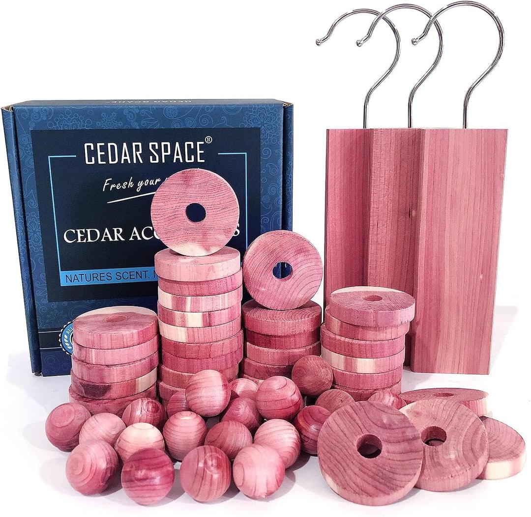 Cedar Blocks for Clothes Storage, Cedar Wood Chips and Balls for Drawer 60PCS, Closet and Kitchen Freshener, 100% Natural Cedar Blocks