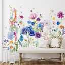 Zonon 6 Pcs Flowers Wall Decals Stickers Vinyl Removable Peel and Stick Colorful Dragonflies Floral Wall Murals Decor for Bedroom Living Room Nursery(Beautiful)