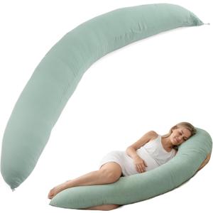 Pregnancy Pillow for Side Sleeping, 74 Inch C Shaped Long Body Pillow, Sleep Bolster Pillow, Maternity Body Pillow with Removable Cover, Soft and Supportive, Light Green, 74.8"