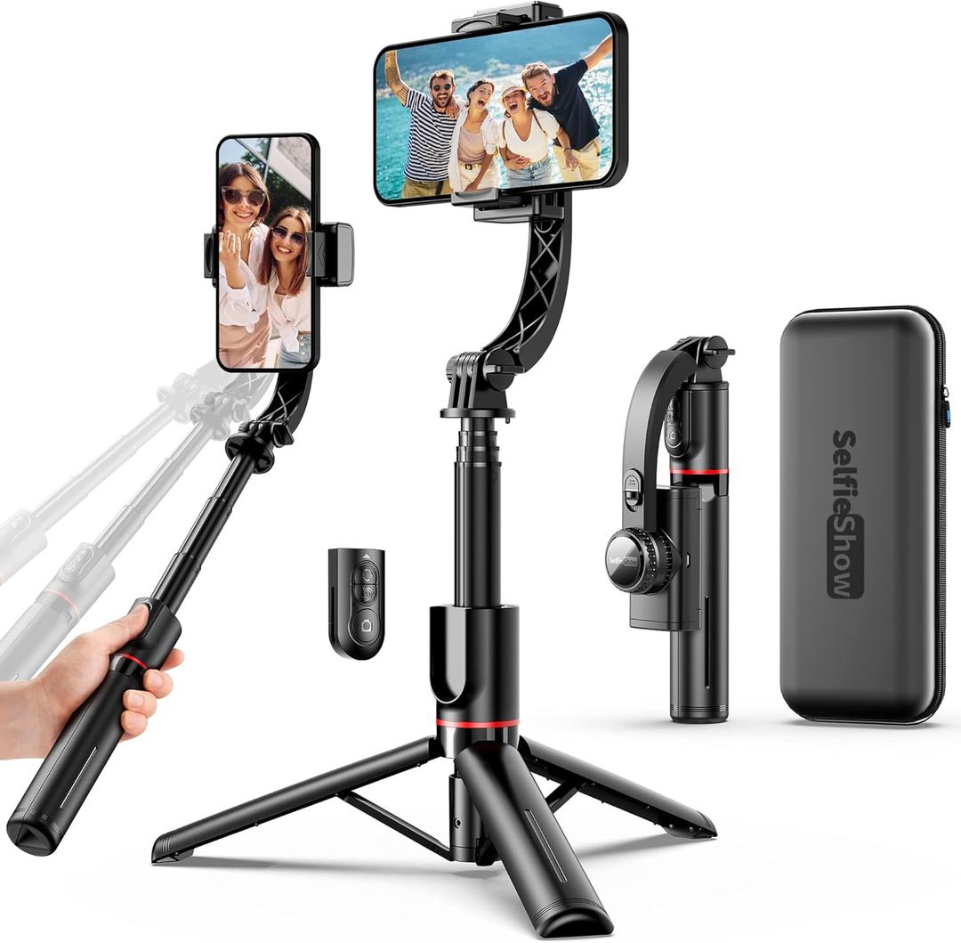 Smartphone Gimbal Stabilizer with Remote, Aluminum Extendable Selfie Stick Tripod, 360 Automatic Rotation, Auto Balance for Live Video Recording, Vlogging, YouTube Compatible with iPhone and Android, Black