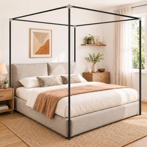 Stainless Steel Canopy Bed Frame Queen Size, Heavy Duty Queen Canopy Bed Frame, Sturdy Bed Post Poles Metal Bed Frame Thicken Bed Canopy Frame for Metal Bed Wood Bed Bedroom Decor, Black