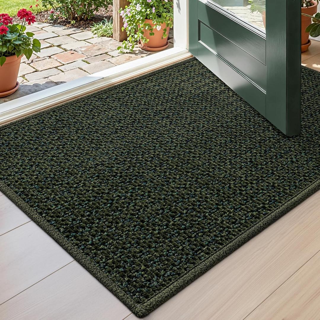 DEXI Door Mat for Entrance 24x36, Non Slip Entry Doormats for Inside House, Low Profile Entryway Doormat, Dirt Trapper Front Door Mats for Patio Porch, Olive Green