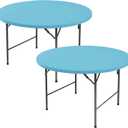 Fitted Round Table Covers 60 Inch-2 Pack Light Blue Elastic Spandex Table Cloth-Small Stretch Folding Circle Tablecloths Topper Cap for Kitchen Dining Commercial Party Picnic Event Banquet