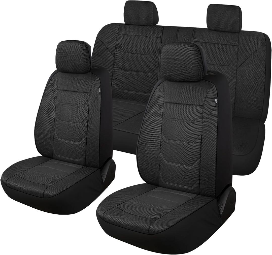 Pariiaotin 3D Air Mesh Car Seat Cover Full Sets Washable and Breathable Premium Cloth Automotive Vehicle Seat Covers for Cars Interior, Universal Fit for Most Cars, Sedan, Truck, SUV(Black)