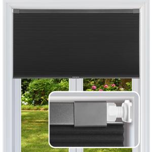 No Drill Cellular Shades Cordless Blackout Honeycomb Blinds 25"Wx64"H Black