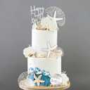 Starfish Conch Cake Toppers Shell Coral Cake Decorations White Flowers Pearl Balls for Shell Starfish Beach Themed Ocean Summer Decoration Supplies