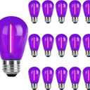 S14 Purple Replacement Light Bulbs 1W LED String Light Bulb Plastic Shatterproof Waterproof Decorative Purple Filament Halloween Bulbs E26 Base for Indoor Outdoor Patio Home,15 Pack