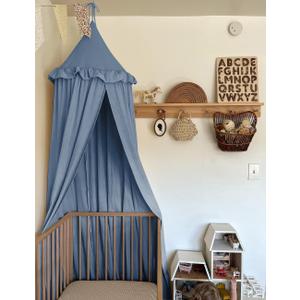 JIKAL Kids Bed Canopy with Ruffles Cotton Hanging Tent Frills Curtain Net for Baby Nursery Room Children Reading Nook Decor