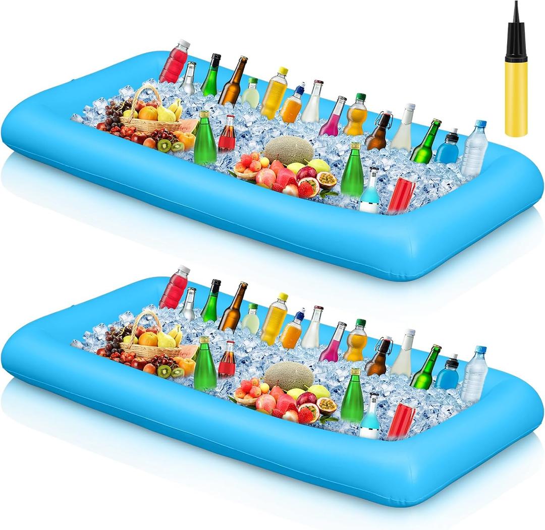 Leitee 2 Pcs Inflatable Serving Bar with Drain Plug 52 x 24 x 5'' Inflatable Ice Serving Buffet Bar with Inflator for Party Food Cooler Buffet Drink(Blue)
