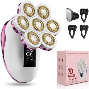 Electric Razors for Women, 7D Rechargeable Wet/ Dry Rotary Shaver, Facial Hair Removal, Bikini Trimmer, Gentle Hair Removal for Legs, Water Resistant Grooming Kit - 2-in-1 Electric Razors, Lips
