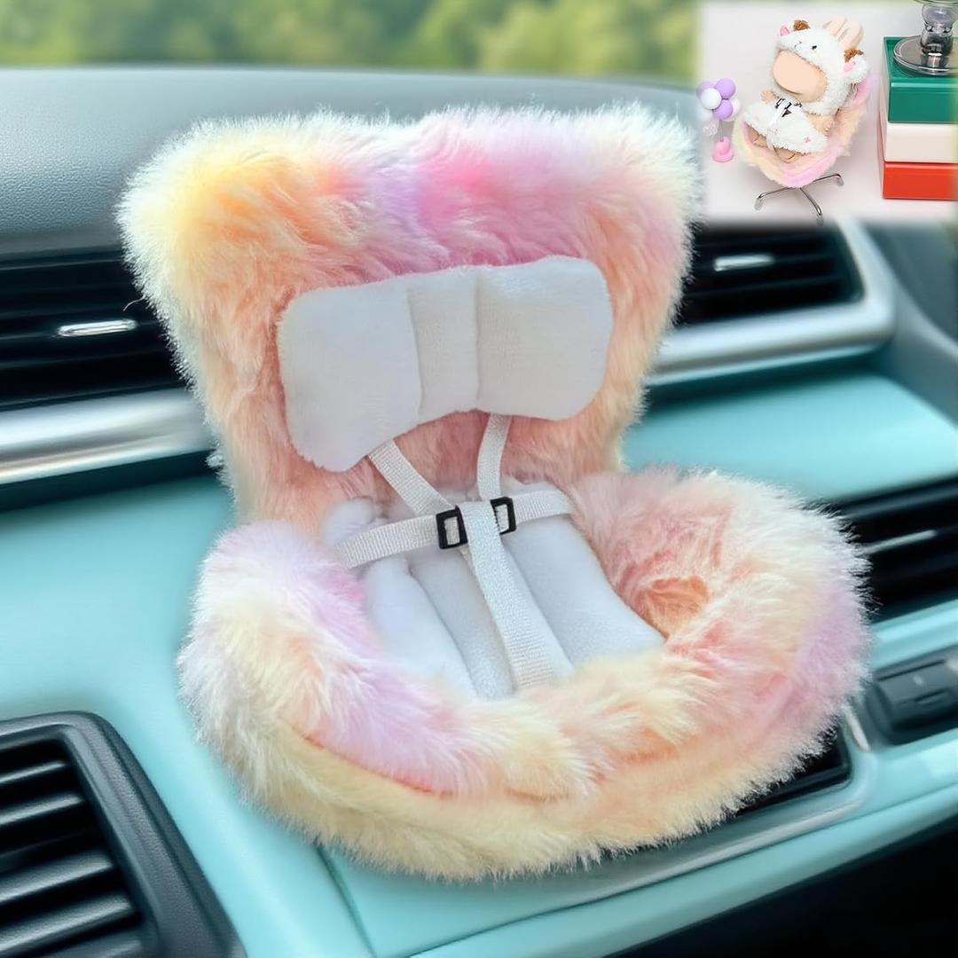 Car Seat for labubu Dolls with Air Vent Clip and Desktop Stand, Cute and Functional Car Ornament for Doll Fans Collectors(Colorful)