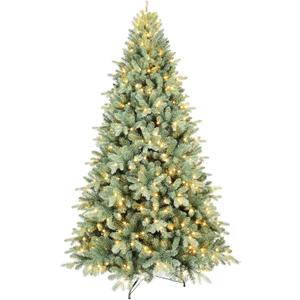 Pre-lit Spruce Christmas Tree,7.5ft Artificial Christmas Pine Tree with 550 Lights,326 PE &1738 PVC Branch Tips, Blue Spruce Holiday Tree for Home, Party Decoration, Metal Hinges & Foldable
