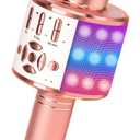 Amazmic Karaoke Microphone for Adults, Wireless Bluetooth Microphone for Singing Portable Karaoke Machine Handheld with LED Lights, Gift for Kids Adults Birthday Party, Home KTV(Rose Gold)