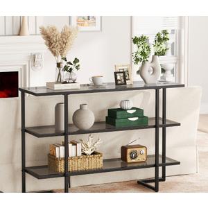 47.2" Console Sofa Table with 3 Tier Storage Shelves, Entryway Table with Tempered Gray Glass for Living Room, Hallway, Dinning Room, Bedroom, Dual-Purpose Modern Style & Anti-tip, Black