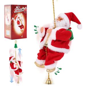 Gfilay 2025 Upgraded Climbing Santa Claus on Rope, Animated Electric Musical Christmas Ornament with 3 Modes, Secure Tree Hook & Reinforced White PVC Case, Heartwarming Holiday Decoration Gift