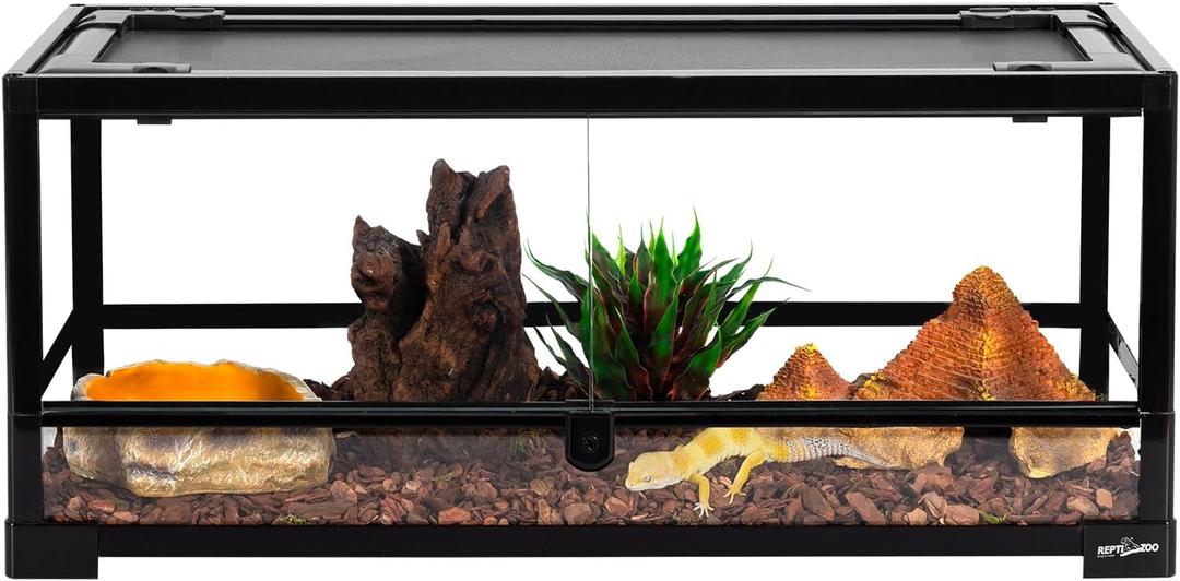 REPTI ZOO Glass Terrarium 20 Gallon, Front Opening Reptile Tank 30" x 12" x 12" for Gecko, Lizard, Snake, Top Screen Ventilation, Escape Proof Lid