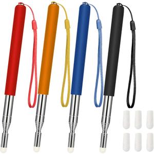 Chinco 2 Pieces Retractable Teacher Pointer for Classroom Teaching Whiteboard Telescopic Pointer with Lanyards and 6 Pieces Extra Felt Nibs for Teachers Coach(47 Inches)