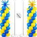 Sosation 2 Set Blue Yellow Toy Inspired Cartoon Hedgehog Balloon Column Stand Kit with 2 Star Foil Balloons 120 Pcs Latex Balloon Adjustable Stands for Carnival Birthday Space Party Decorations