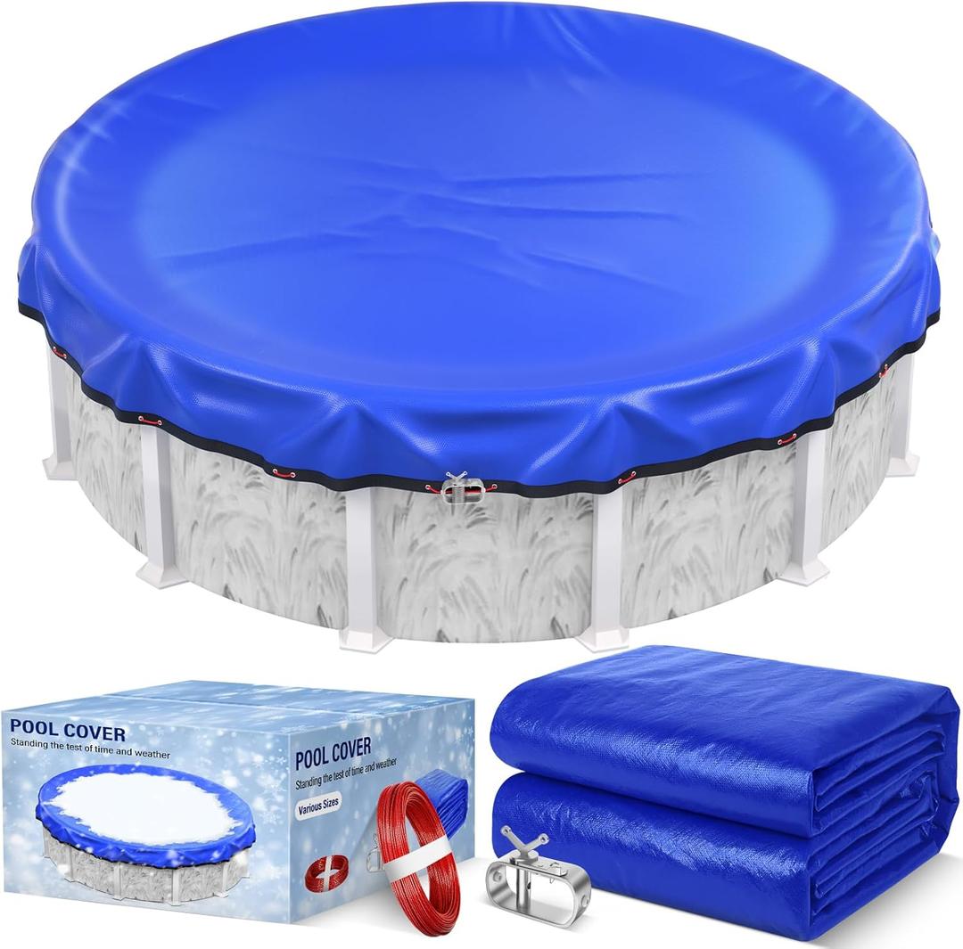 24FT Round Winter Pool Cover 500D Extra Thick Above Ground Pool Cover Above Ground Pool Protection with Winch and Cable Royal Blue (24Feet)