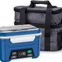 EAST OAK Cordless Electric Lunch Box for Adults, Heated Lunch Box Battery Powered with Automatic Heating, 5.5 Cups Portable Food Warmer with Insulated Carry Bag (Large, Navy Blue)