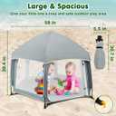Pop Up Playpen for Baby, 150*100 cm(L*H) Playpen for Babies and Toddlers with Removable Sun-Shades& 2 Side UV Covers, Lightweight Outdoor Baby Play pen for Beach Home with Travel Bag,Light Gray